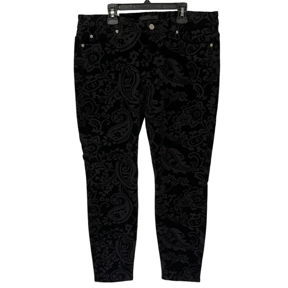 7 For All Mankind Ankle Skinny Pants, Contour Waist, Size 32, Black Velveteen